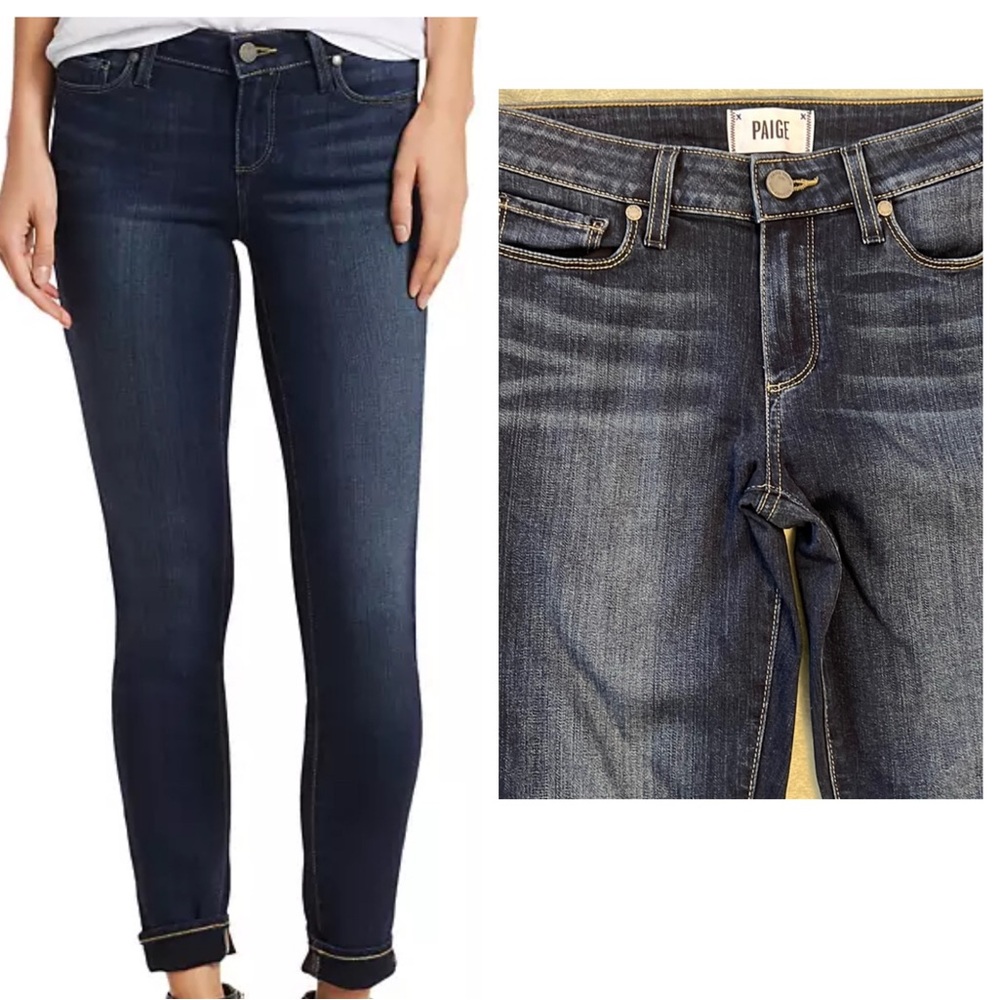 Auth EUC PAIGE Dk Blue Wash Soft Stretchy Distressed Verdugo Ankle Skinny Jeans